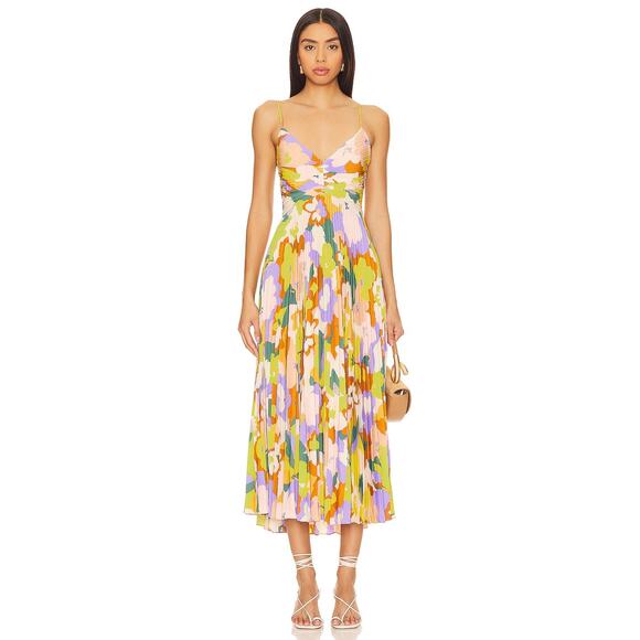 ASTR The Label NWT Sz L Blythe Dress in Lime Rust Floral SOLD OUT Revolve - Picture 1 of 9